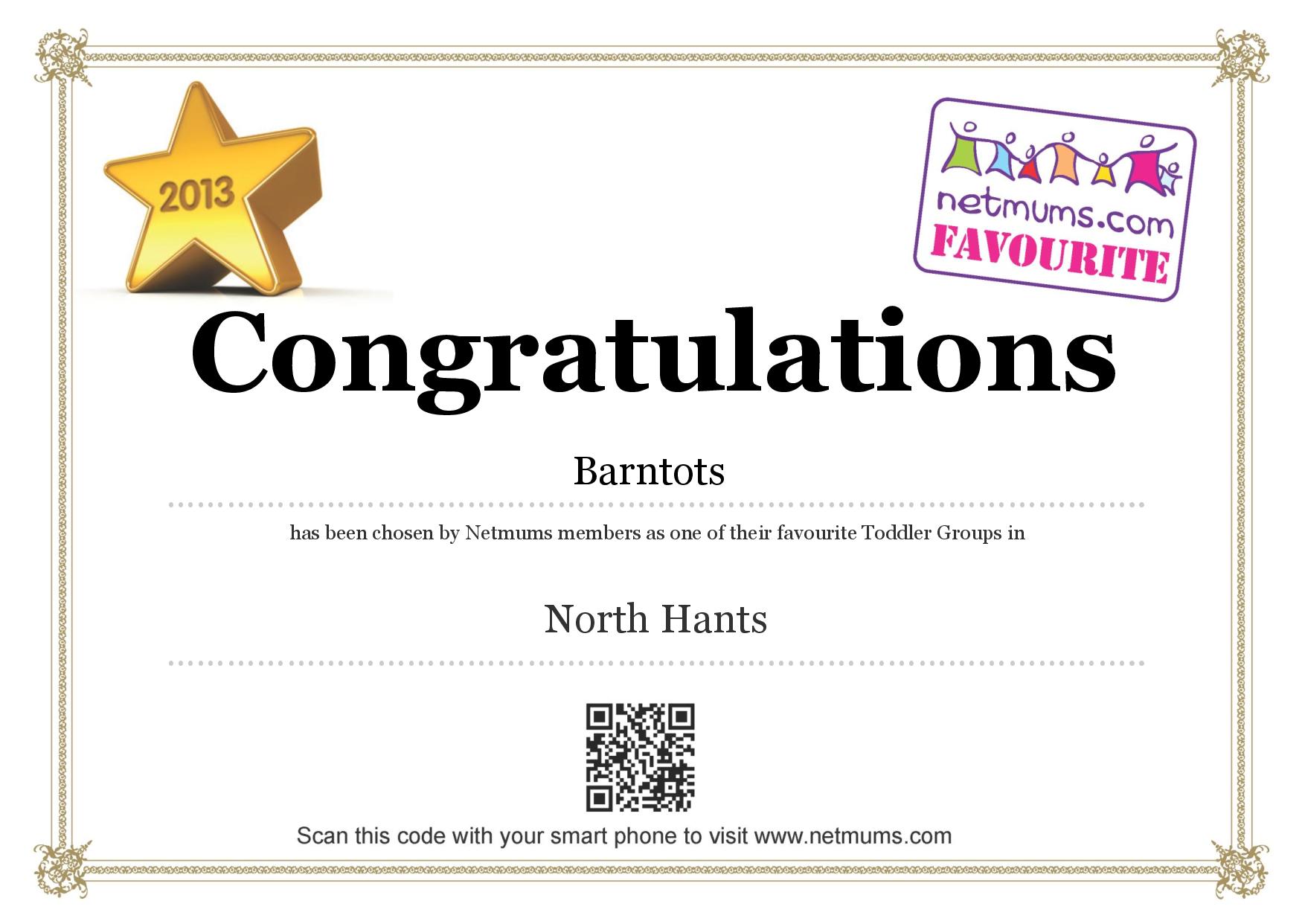 Barntots Netmums Certificate